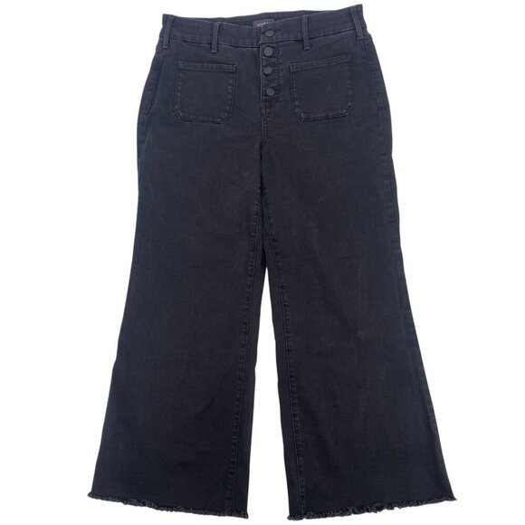 NYDJ Women's Size 10 Black Denim Cropped Wide Leg Trinity Button Fly Jeans Raw - Picture 1 of 14